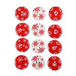 Lot de 12 boutons de Noël - Bois - 15,5 x 10 x 1 cm - Rouge et blanc