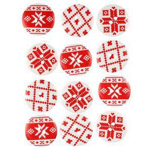 Lot de 12 boutons de Noël - Bois - 15,5 x 10 x 1 cm - Rouge et blanc