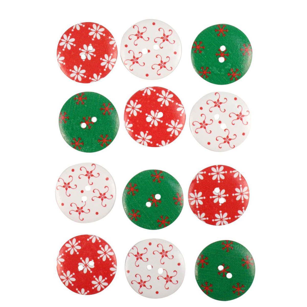 Lot de 12 boutons de Noël - Bois - 15,5 x 10 x 1 cm - Rouge et vert