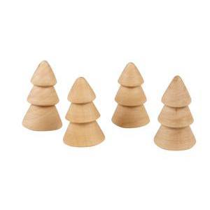 Lot de 4 mini sapins à poser - Bois - 4 x 2,5 cm - Beige