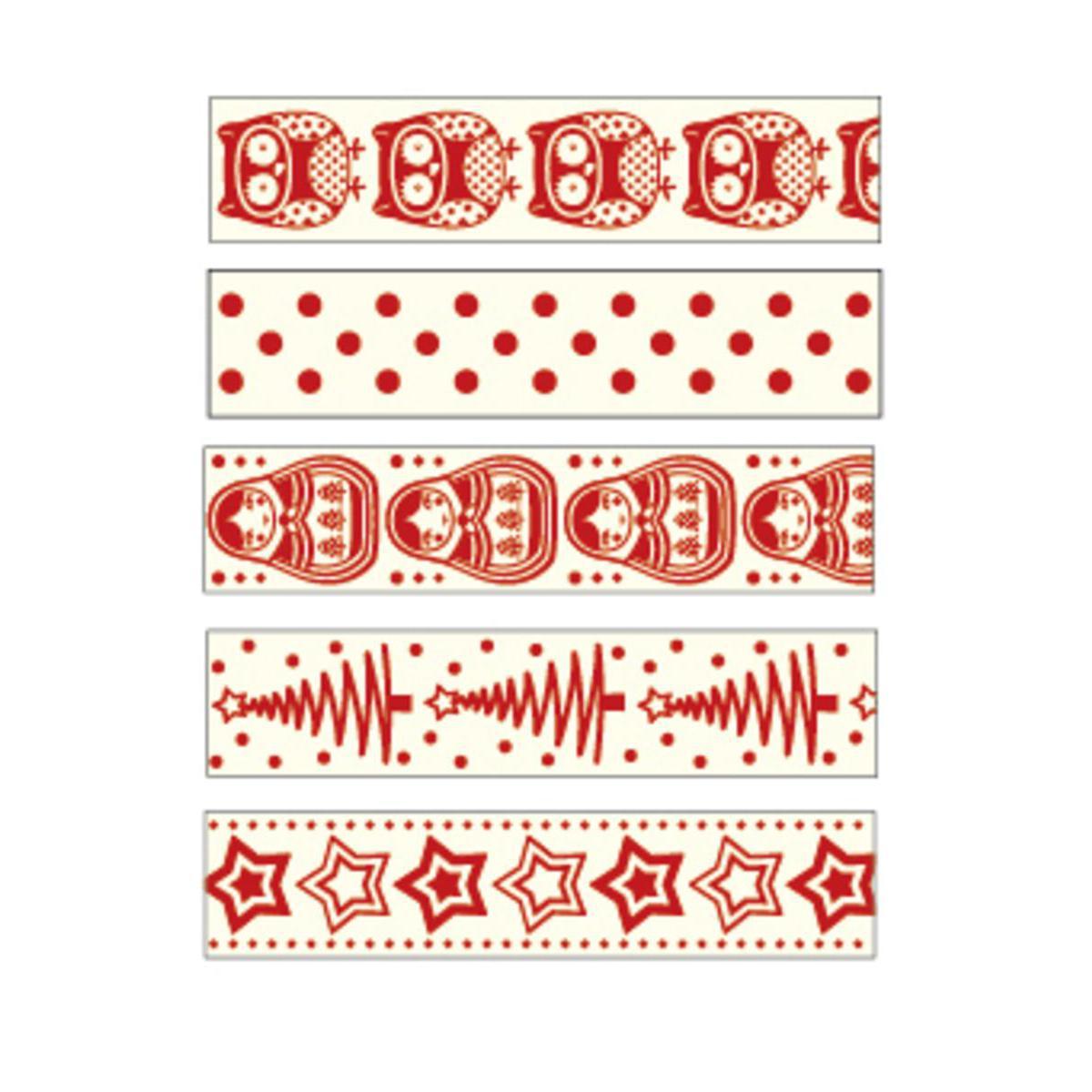 Lot de 5 rubans Noël - Coton et satin - Longueur 1 m - Beige et rouge