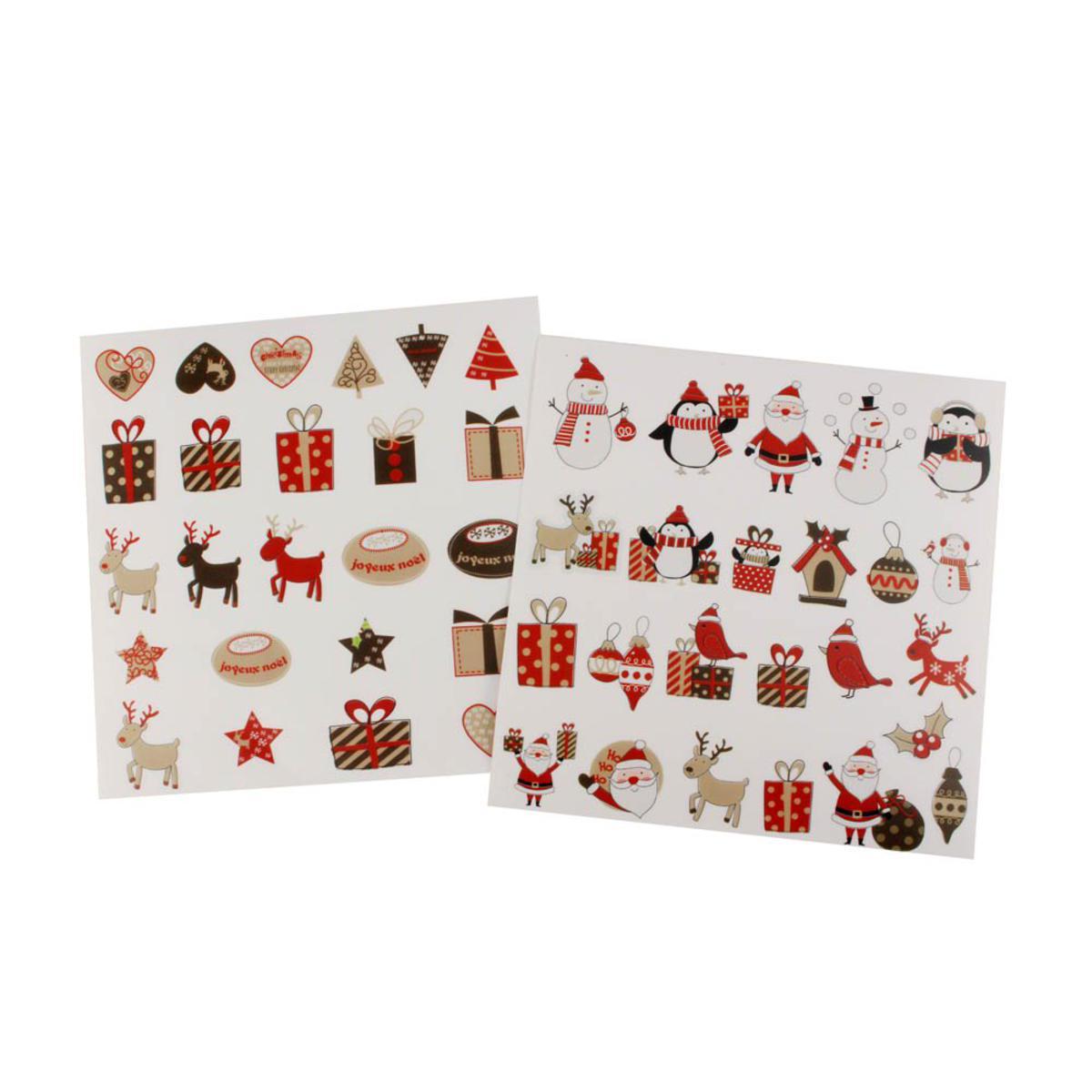 Lot de 48 stickers motifs Noël - Papier - 2 à 4,5 cm - Rouge