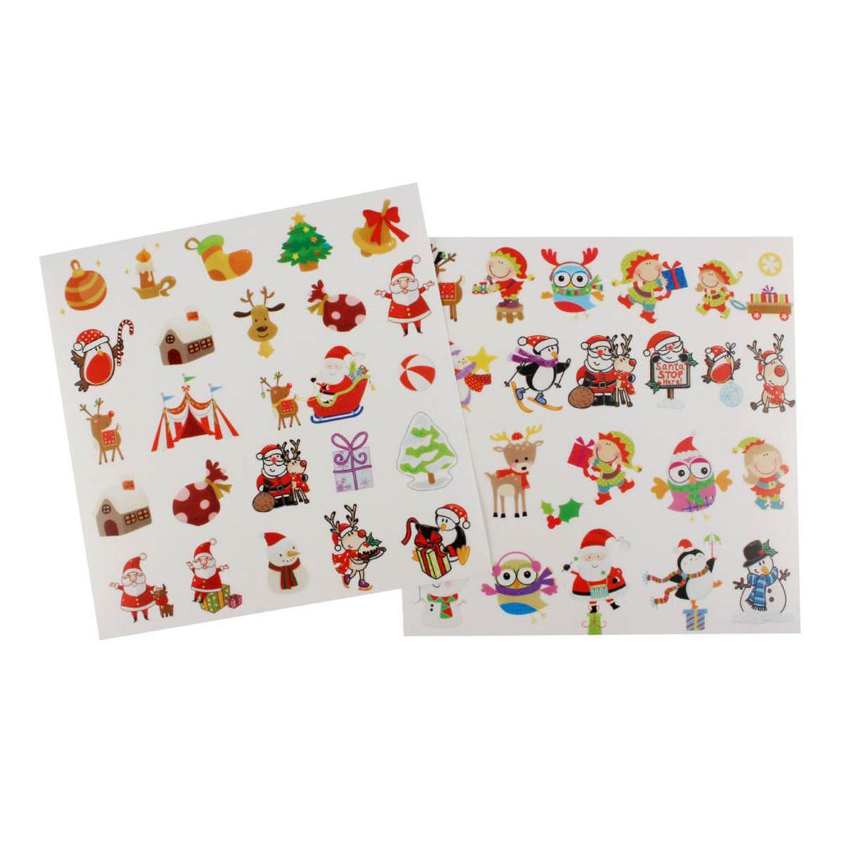 Lot de 48 stickers motifs Noël - Papier - 1 à 4,5 cm - Rouge