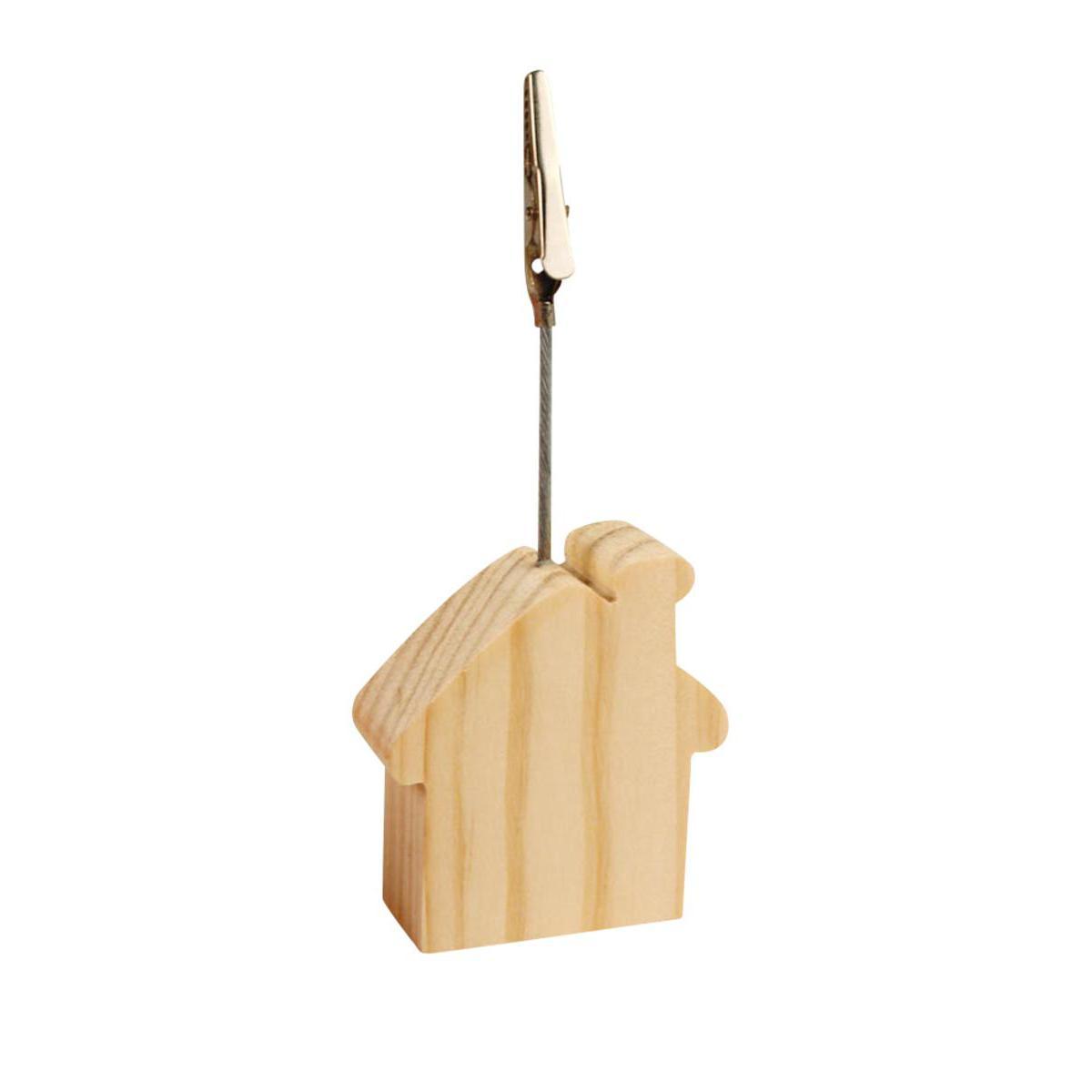 Marque-place chalet avec pince - Bois - 12,5 x 5 x 2 cm - Beige