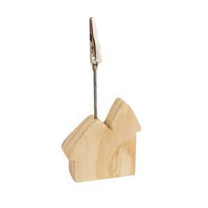 Marque-place maison avec pince - Bois - 11 x 5,2 x 2 cm - Beige