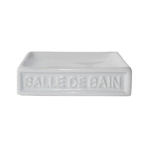 Porte-savon céramique "salle de bain" - L 11.5 x H 3 x l 9 cm - Blanc