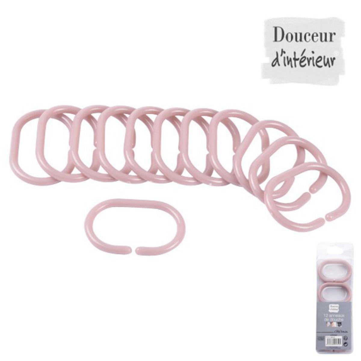 Lot de 12 anneaux de douche opaques - Plastique - 6 x H 4 cm - Rose poudré