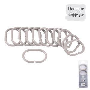 Lot de 12 anneaux de douche opaques - Plastique - 6 x H 4 cm - Marron taupe