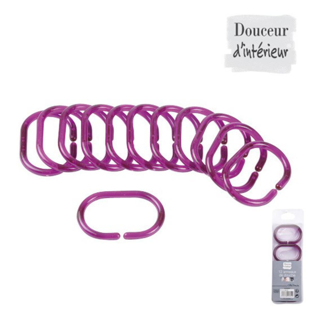 Lot de 12 anneaux de douche translucides - Plastique - 4 x H 6 cm - Violet prune