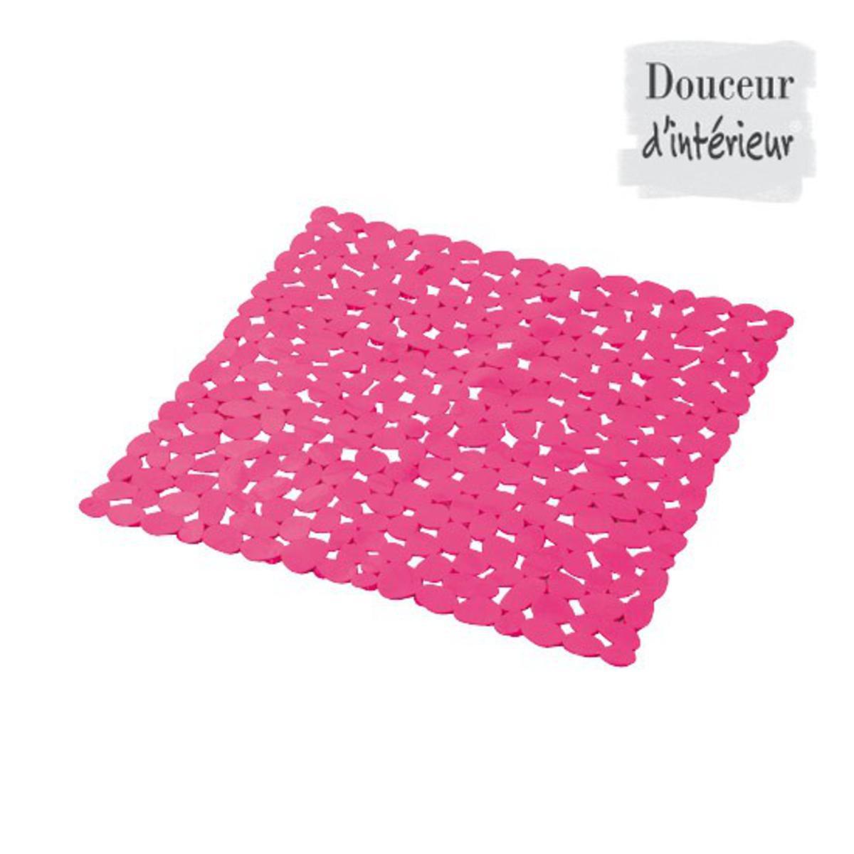 Fond de douche galet - PVC - 52 x 52 cm - Rose fuchsia