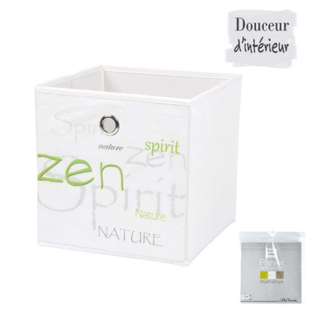 Panier de rangement Nature Zen - Intissé - 31 x 31 x H 31 cm - Blanc et vert