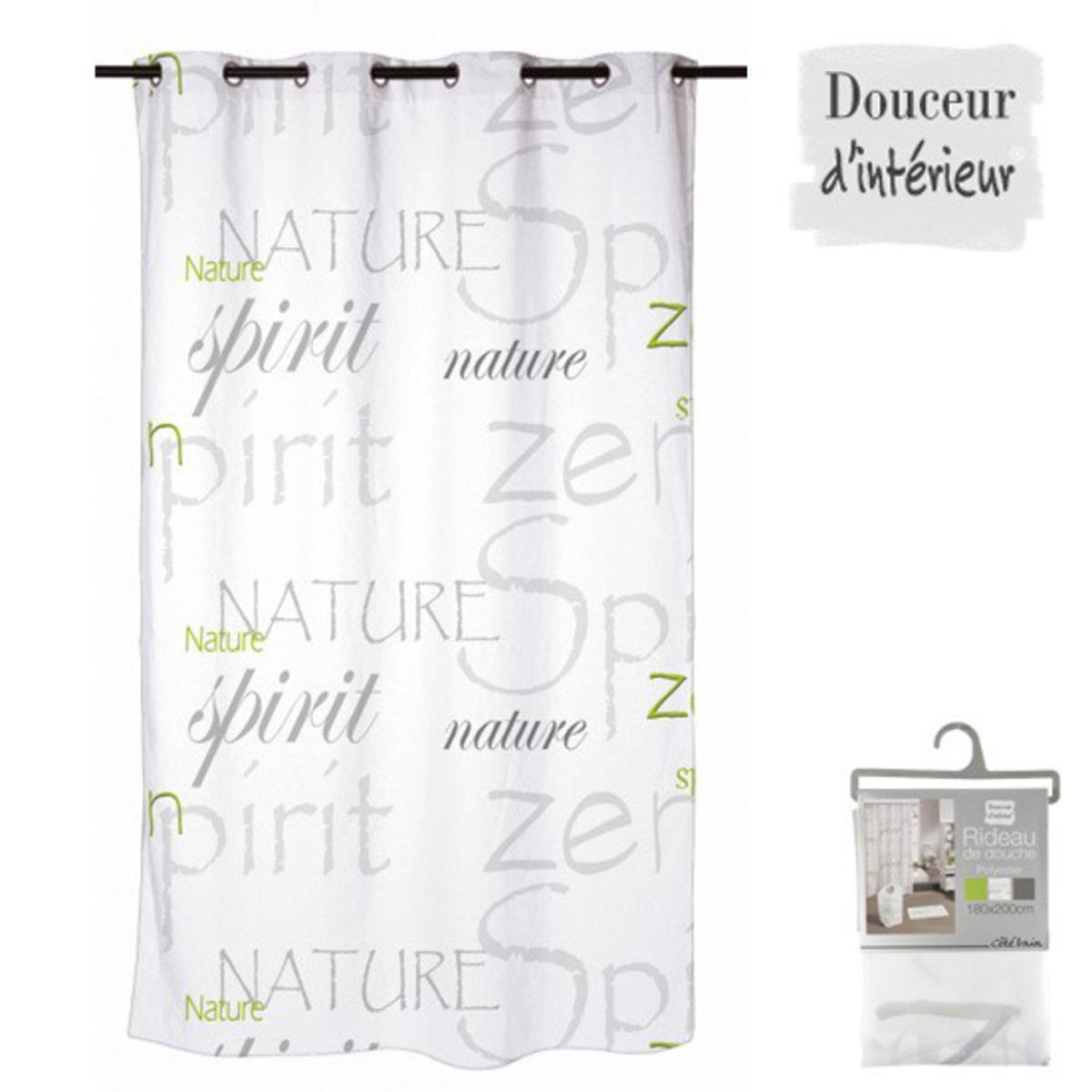 Rideau de douche Nature Zen - Polyester - 180 x H 200 cm - Blanc et vert
