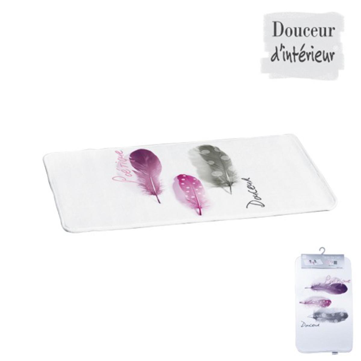 Tapis de bain Poétique - Microfibre - 45 x 75 cm - Blanc et violet