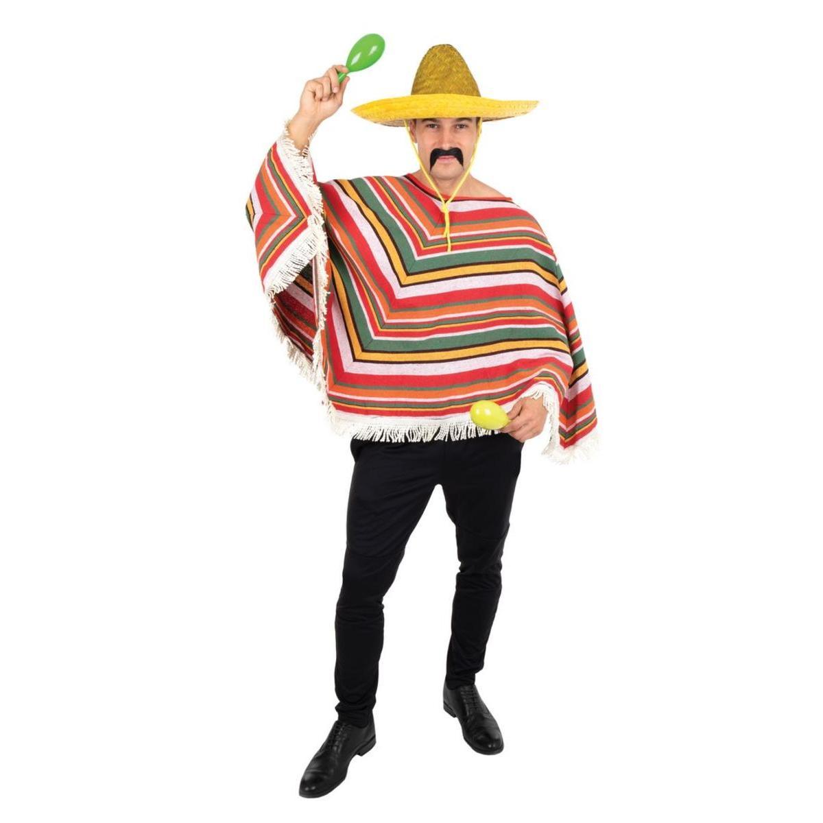 Poncho adulte de mexicain en polyester - Taille unique - Multicolore