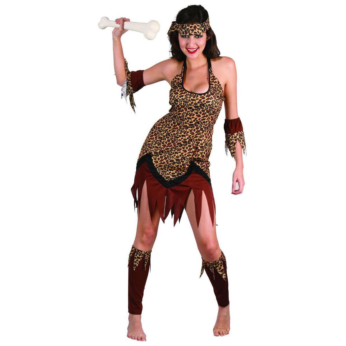 Costume femme des cavernes en polyester - Taille Unique - Multicolore