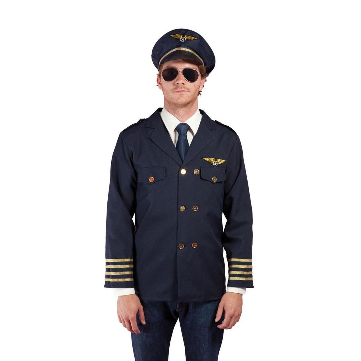 Costume adulte pilote de l'air en polyester - Taille unique - Bleu