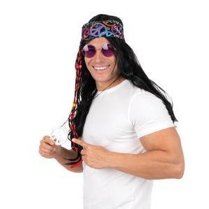 Perruque hippie pour homme en polyester - 60 x 18 cm - Jaune