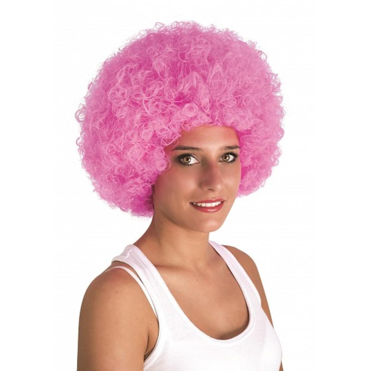 Perruque Willy Afro en polyester - 28 x 25 cm - Rose