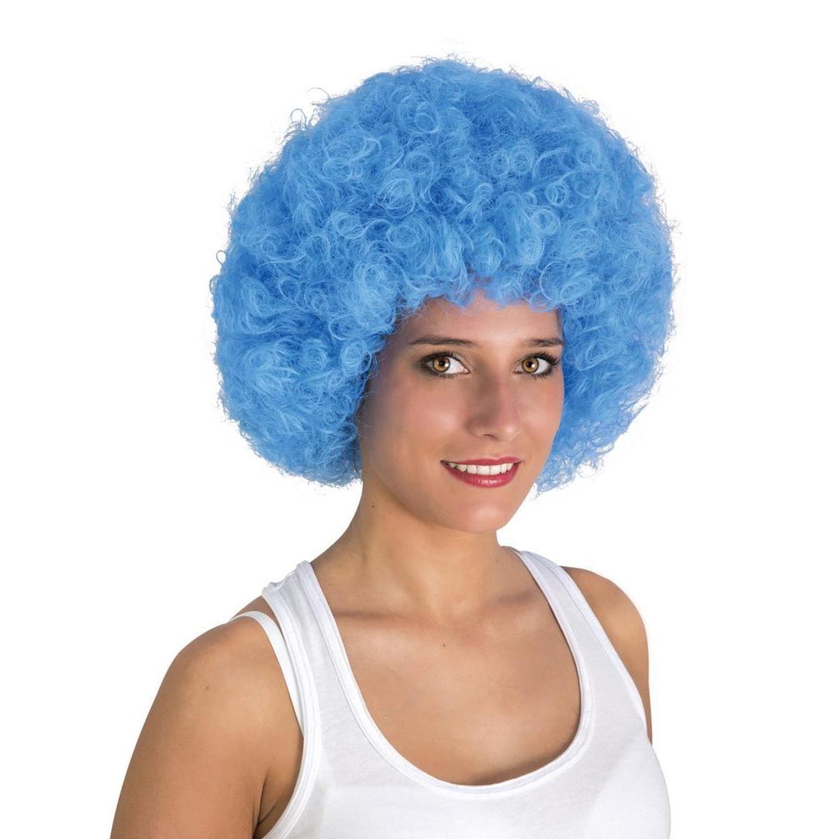 Perruque Willy Afro en polyester - 28 x 25 cm - Bleu