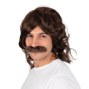 Perruque et moustache John en polyester - 35 x 24 cm - Marron