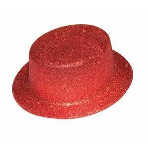 Chapeau pailleté en plastique - 26 x 23 x H 10 cm - Rouge