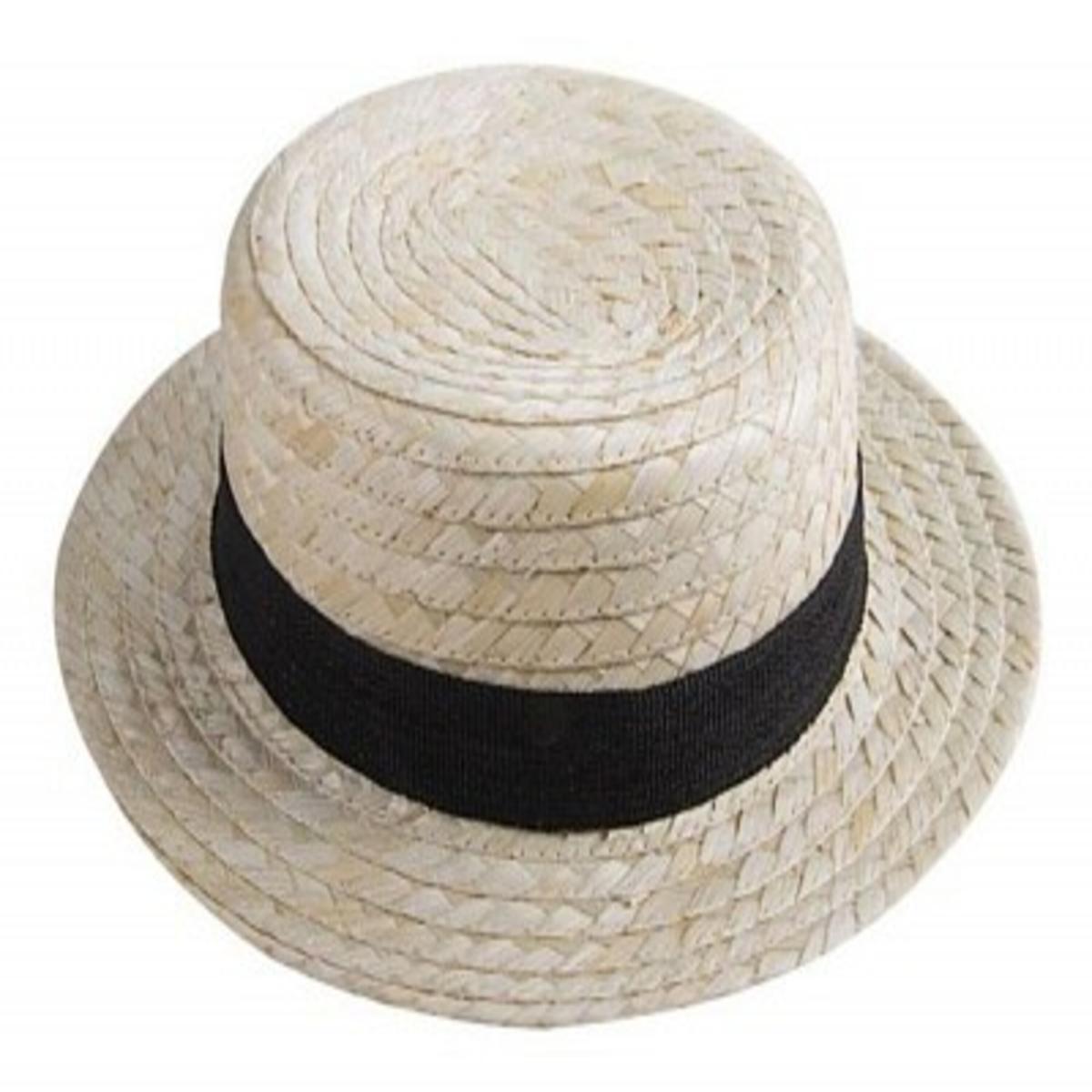 Chapeau canotier en paille - 29 x 29 x H 10 cm - Beige