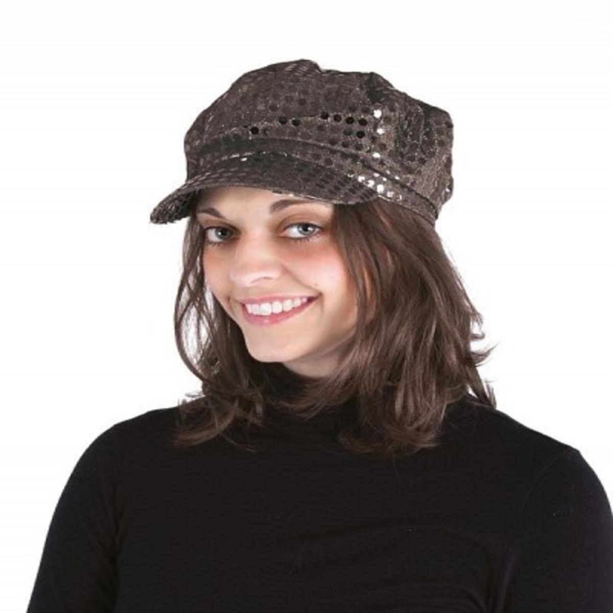 Casquette disco avec sequin en polyester - 25 x 22 x H 13 cm - Noir