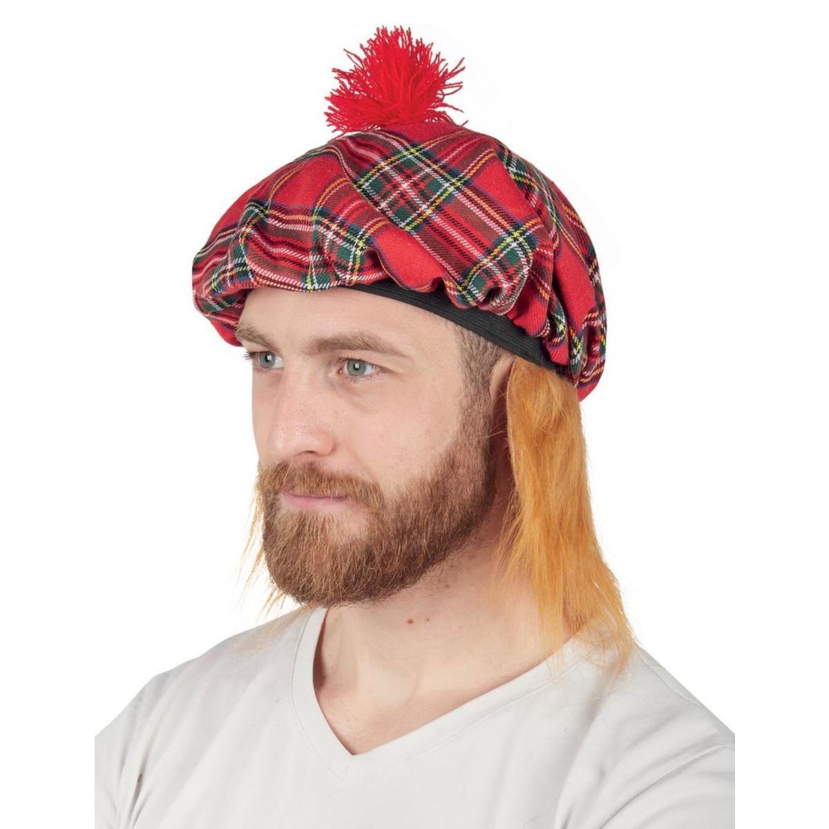 Béret écossais avec cheveux en polyester - 28 x 26 cm - Multicolore