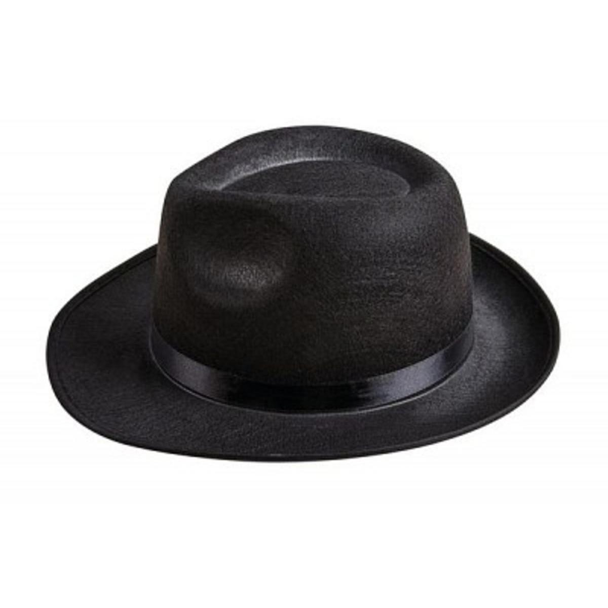 Chapeau Al Capone en polyester - 31,5 x 28 x H 12 cm - Noir
