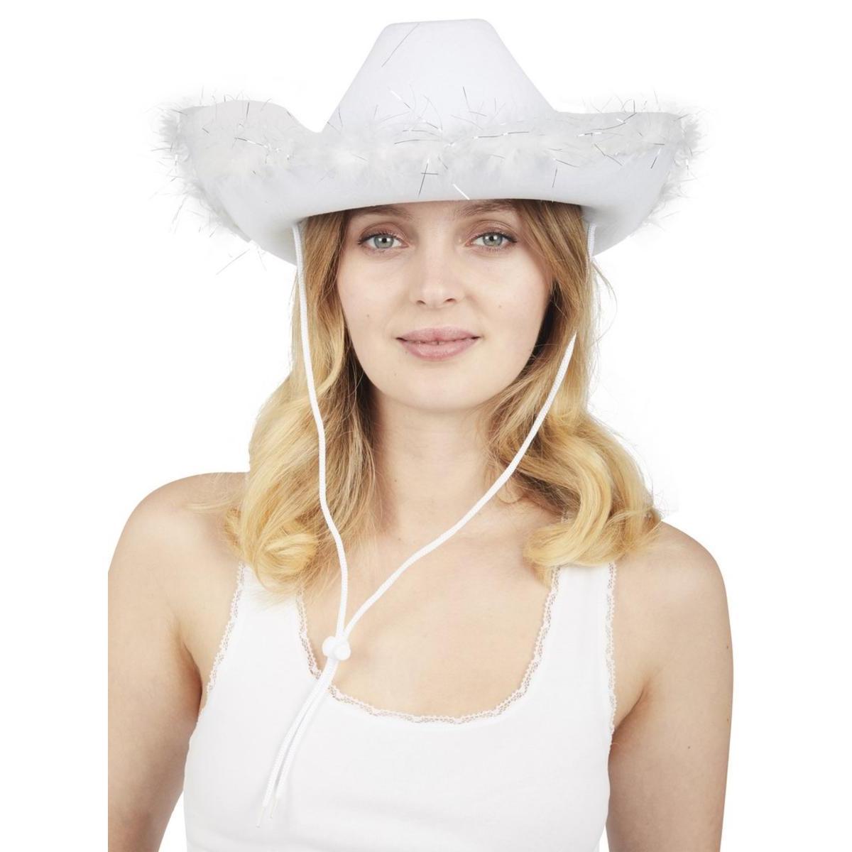 Chapeau de cow girl en feutre - 38 x 36 x H 10 cm - Blanc