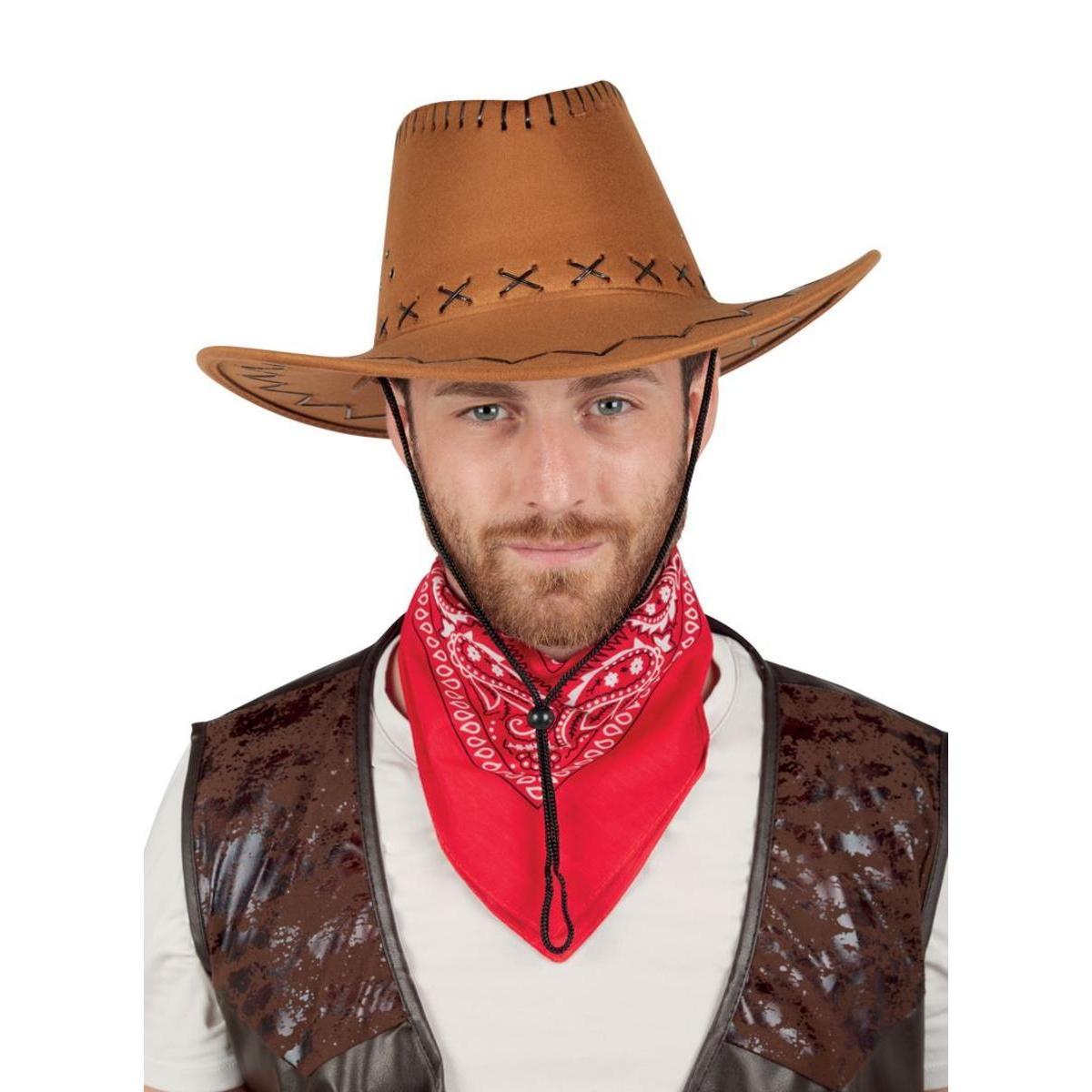 Chapeau de cowboy nubuck en polyester - 38 x 34 x H 14 cm - Marron