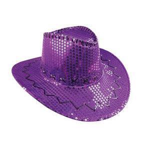 Chapeau de cowboy à sequins en polyester - 38 x 34 x H 11 cm - Violet