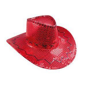 Chapeau de cowboy à sequins en polyester - 38 x 34 x H 11 cm - Rouge