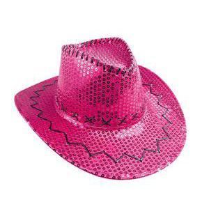 Chapeau de cowboy à sequins en polyester - 38 x 34 x H 11 cm - Rose