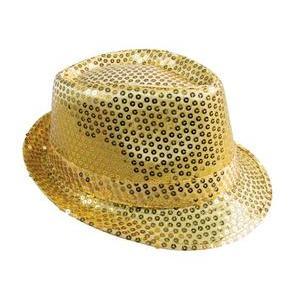 Chapeau Borsalino à sequins - Taille adulte - L 28 x H 14 x l 23 cm - Or - PTIT CLOWN