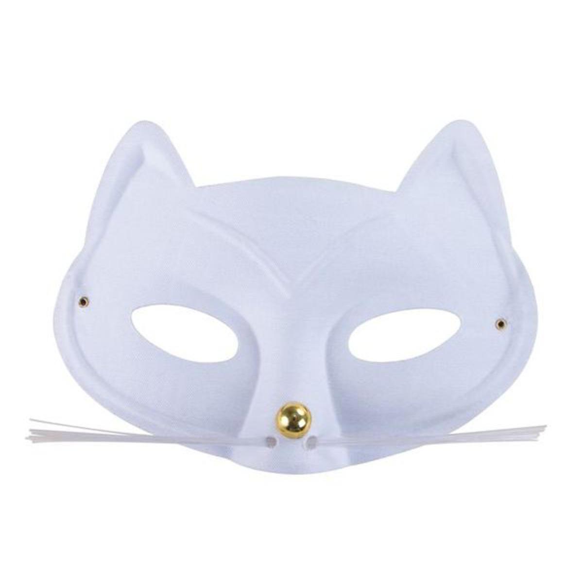 Loup chat moustache en polyester - 17 x 11 cm - Blanc