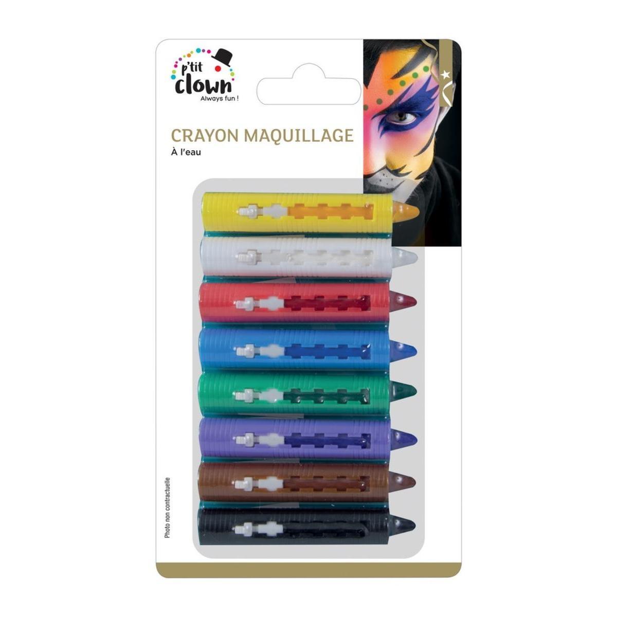 Lot de 8 crayons en maquillage à l'eau - Longueur 6,5 cm - Multicolore