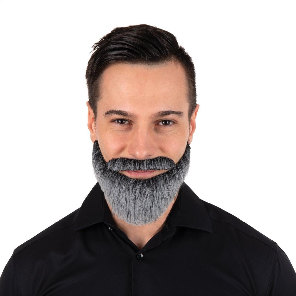 Moustache et barbe en polyester - 21 x 8,5 cm - Gris