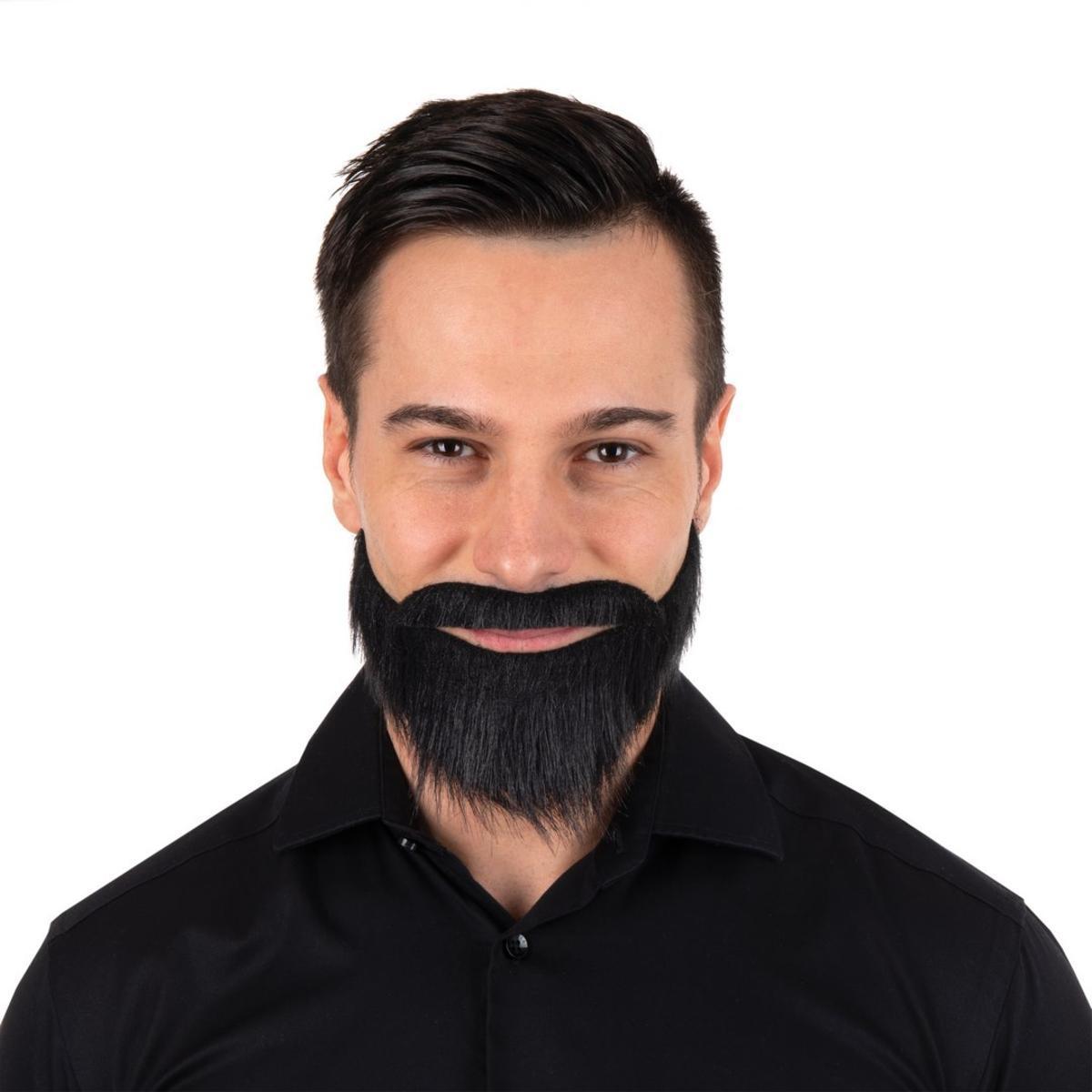 Moustache et barbe en polyester - 21 x 8,5 cm - Noir