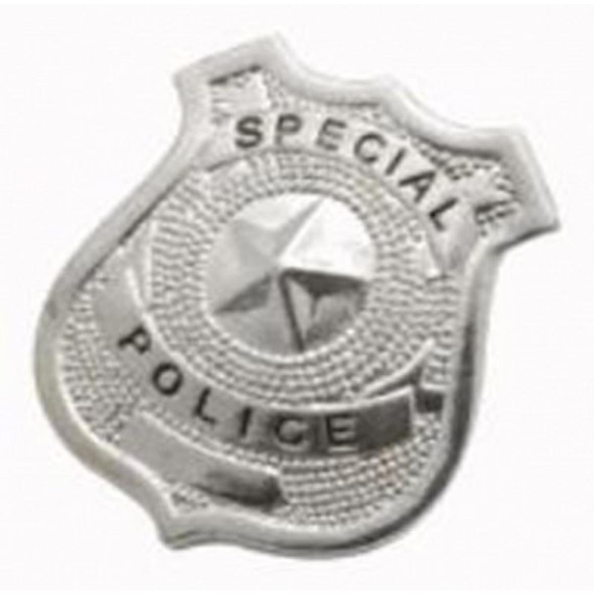 Badge de police en métal - 6 x 5 cm - Gris