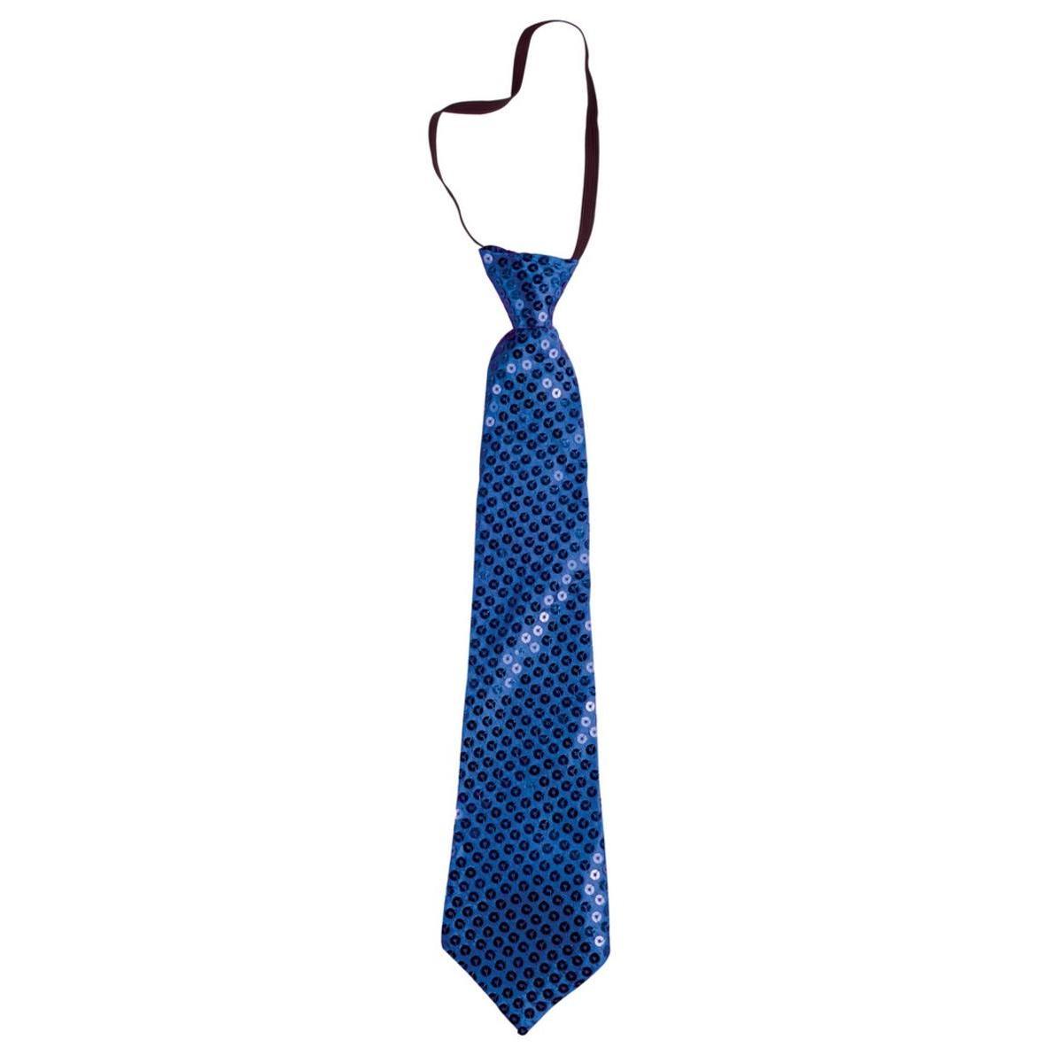 Cravate élastique à sequins en polyester - 34 x 7 cm - Bleu