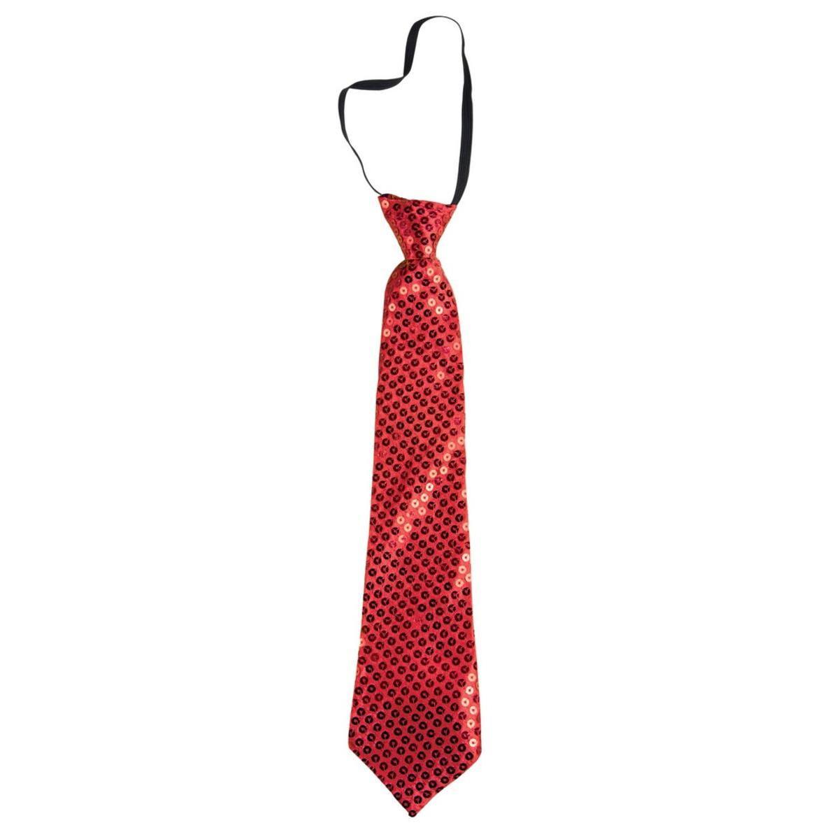 Cravate élastique à sequins en polyester - 34 x 7 cm - Rouge