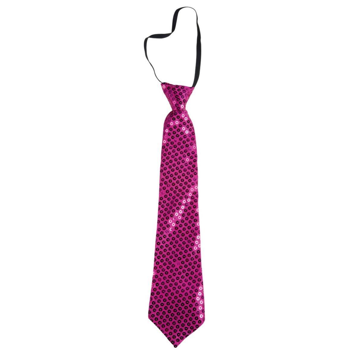 Cravate élastique à sequins en polyester - 34 x 7 cm - Rose