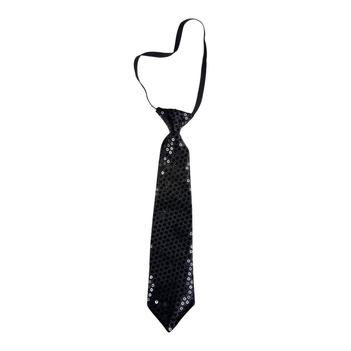 Cravate élastique à sequins en polyester - 34 x 7 cm - Noir