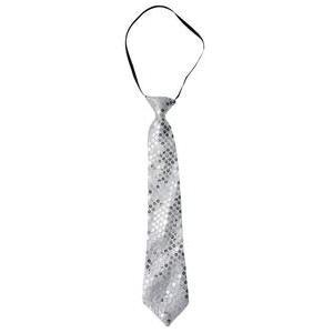 Cravate élastique à sequins en polyester - 34 x 7 cm - Argent