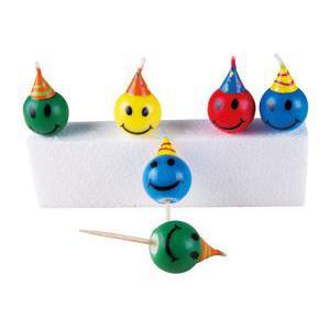 Lot de 6 bougies sourire en cire - 6,5 x 2,5 cm - Multicolore