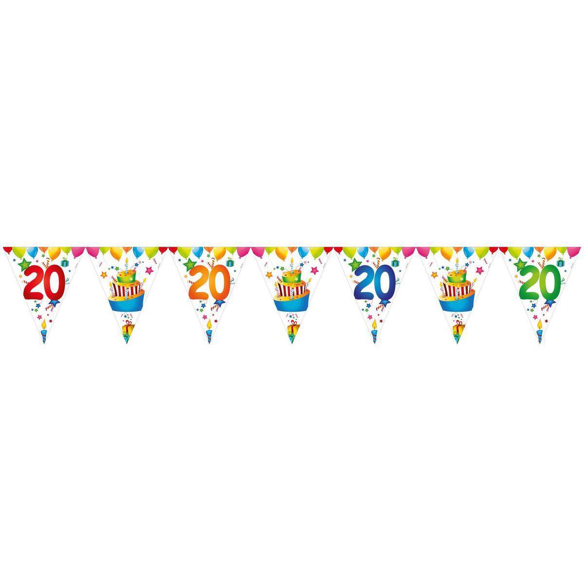 Guirlande fanions 20 ans en papier - 26,50 x 600 cm - Multicolore