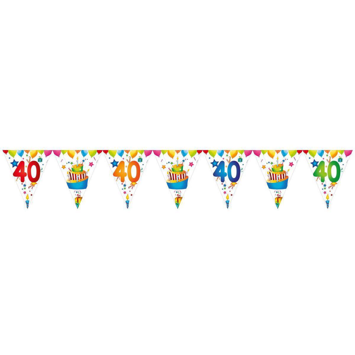 Guirlande fanions 40 ans en papier - 26,50 x 600 cm - Multicolore