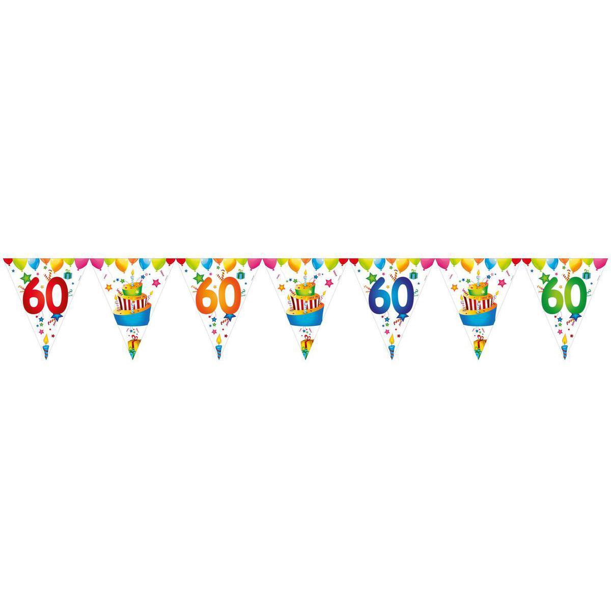 Guirlande fanions 60 ans en papier - 26,50 x 600 cm - Multicolore