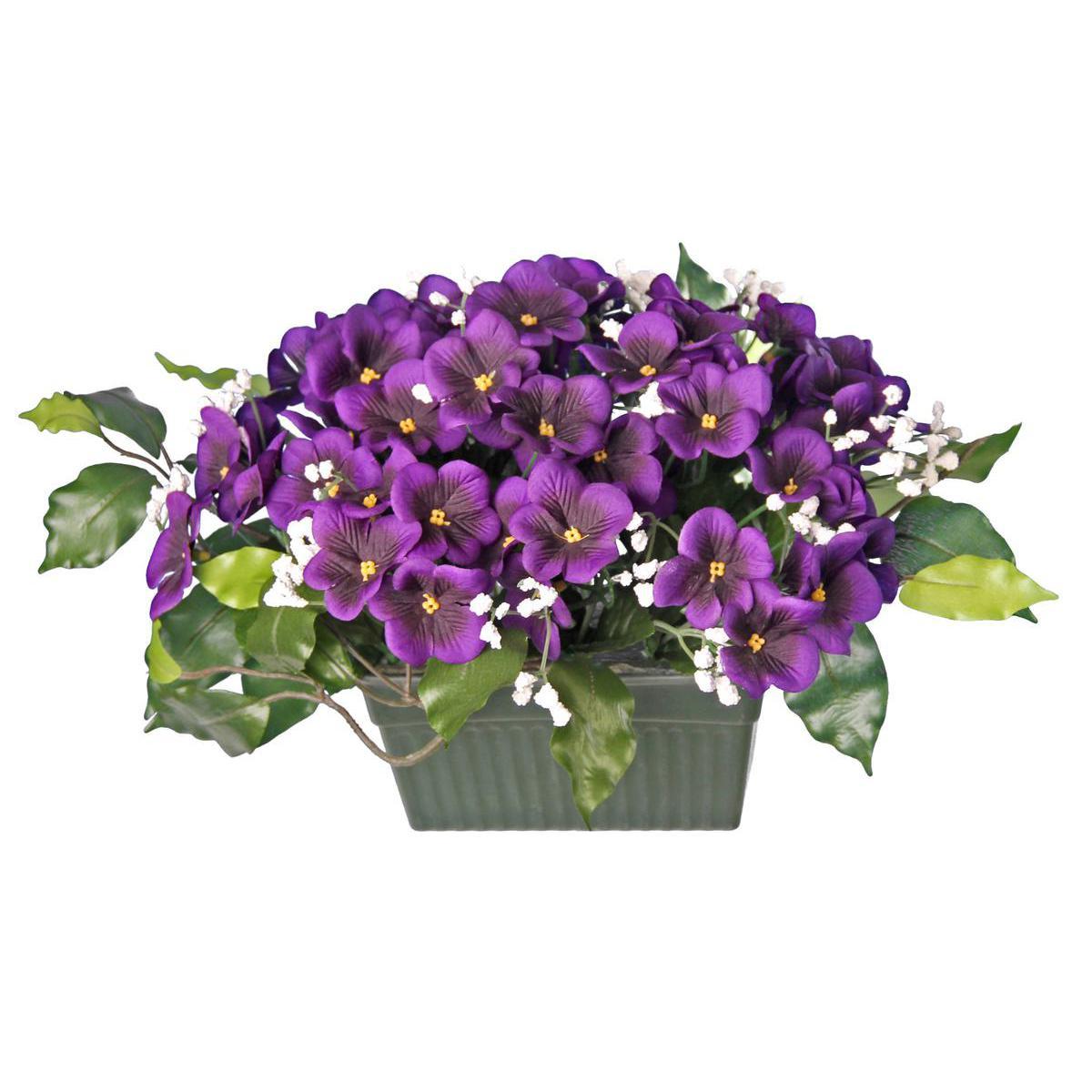 Jardinière de violettes et gypsophile en pot lesté - Plastique et  polyester - 16 x 10 x 23 cm - Violet